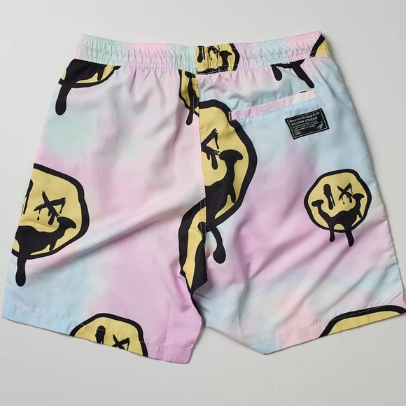 Drip Effect Smiley Face Tye Dye Swim Trunks - Size XL - Picture 2 of 7